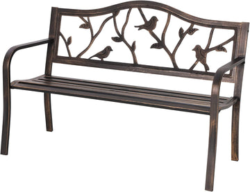 50 Inches Outdoor Bench and Park, Bird Bronze | Cast Iron Metal Garden Benches for Outdoors, Front Porch Bench with
