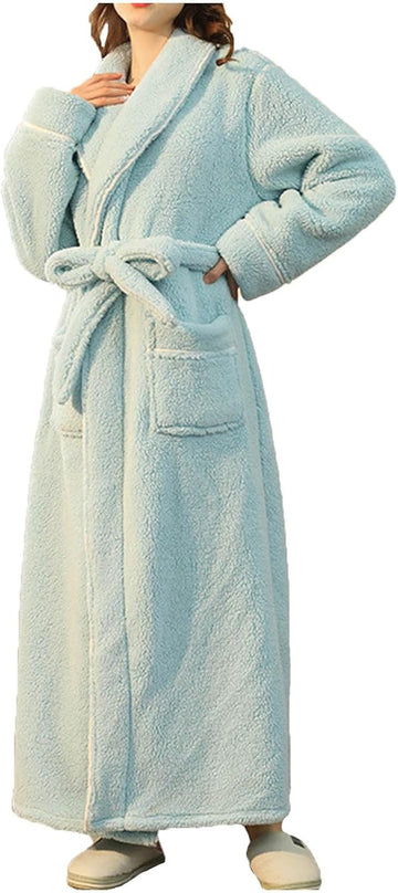 Womens Plush Fleece Robe thicken Cozy Warm Bathrobe | Soft lightweight fabric, wrap or kimono style, adjustable tie