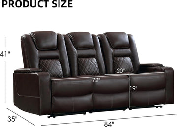 Home Theater Seats, Faux Leather Movie 3 Seat Recliner Sofa with Hidden Arm Storage