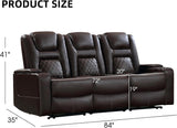 Home Theater Seats, Faux Leather Movie 3 Seat Recliner Sofa with Hidden Arm Storage