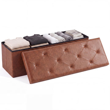 43 Inch Folding Storage Ottoman, Large Ottoman with Storage
