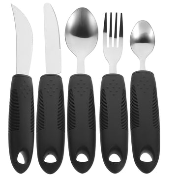 Portable Anti-Shake Tableware Set with Thick Handle Silverware Non-Slip Weighted Fork and Spoon Adaptive Utensils for
