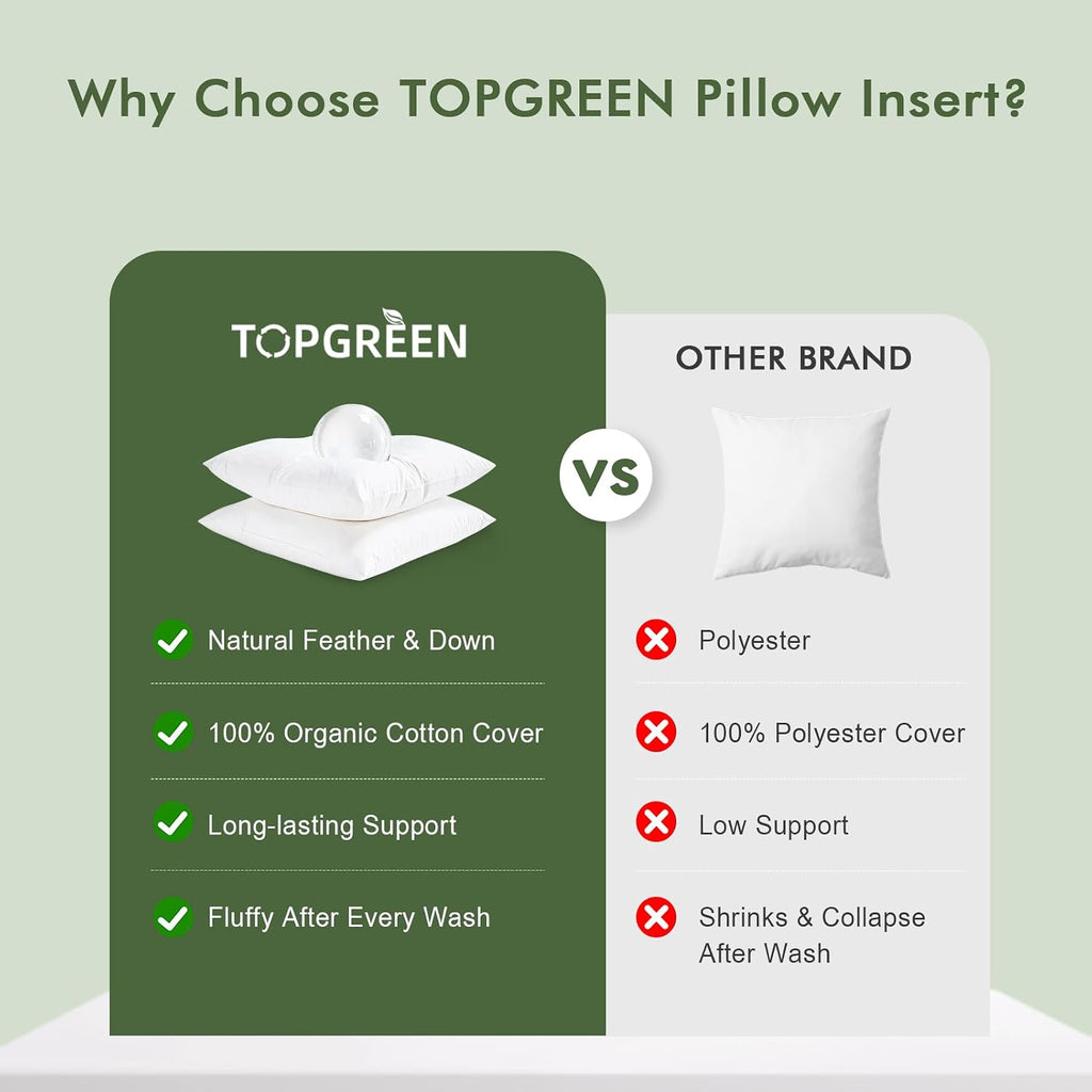 Ogranic Feather Down Lumbar Pillow Insert 12x20, White - Set of 4