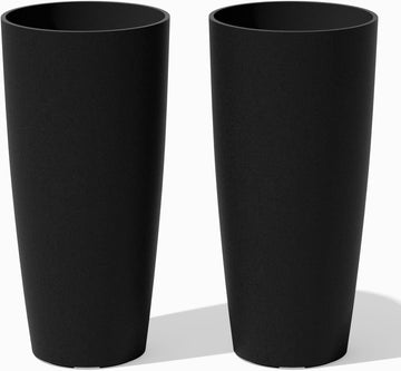Mason Series Vega Planter - Tall Round Outdoor Planter with Shelf | Made From a Durable Plastic-Stone Composite