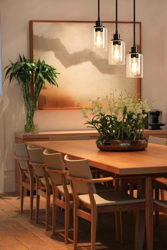 Industrial 3-Light Pendant Light, Adjustable Hanging Light Fixture with Clear Glass Shade, Pendant Lighting E26 Base