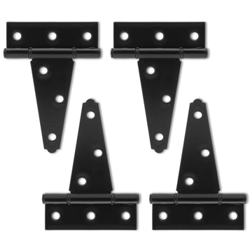 4 Inch T-Strap Gate Hinges, Heavy Duty Black Barn Door Hinges, 4 Pack