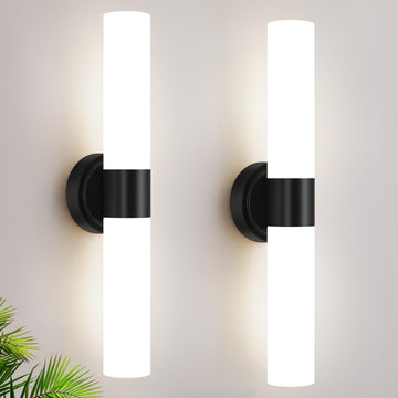 Wall Sconces Set of Two, Modern Bathroom Sconces Wall Lighting with Milky White Glass, Matte Black Sconces Wall Decor