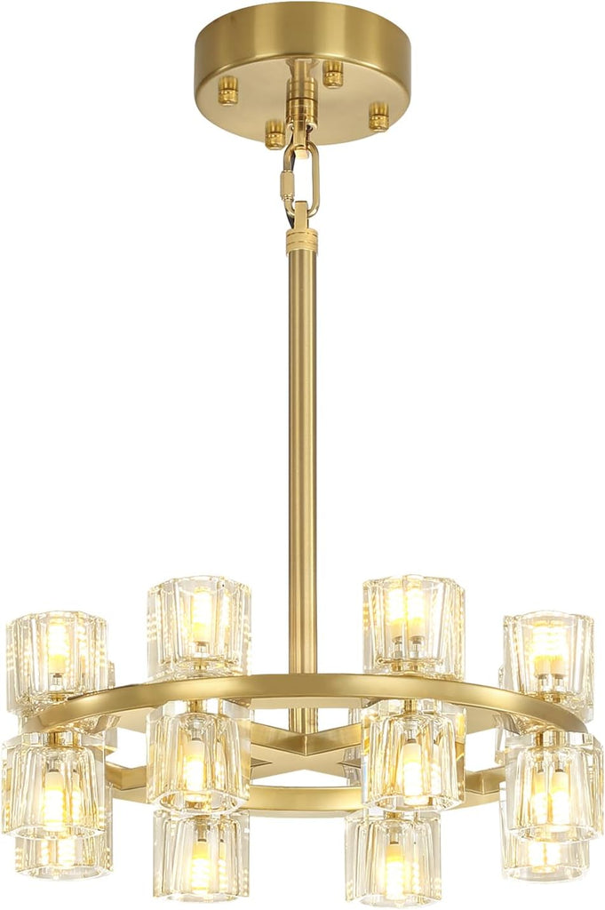 Inspired Arcachon Style Round Wagon Wheel Chandelier, 16" 16-Light Gold — Foyer, Dining & Living Room