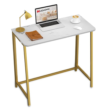 Folding Desk, 39.4" Foldable Computer Table for Small Spaces, Gold