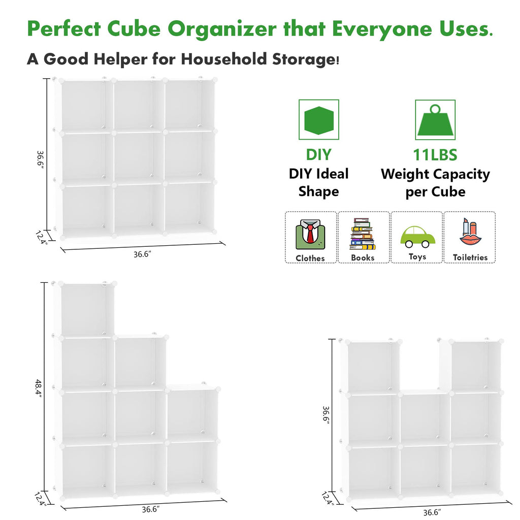 Cube Storage Organizer, 9-Cube Bookcase, Closet Cabinet Milky