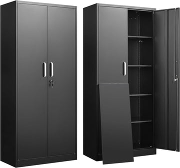 Metal Storage Cabinet with Adjustable Shelves, Garage Storage Cabinets with Doors and Shelves, File Cabinets Pantry