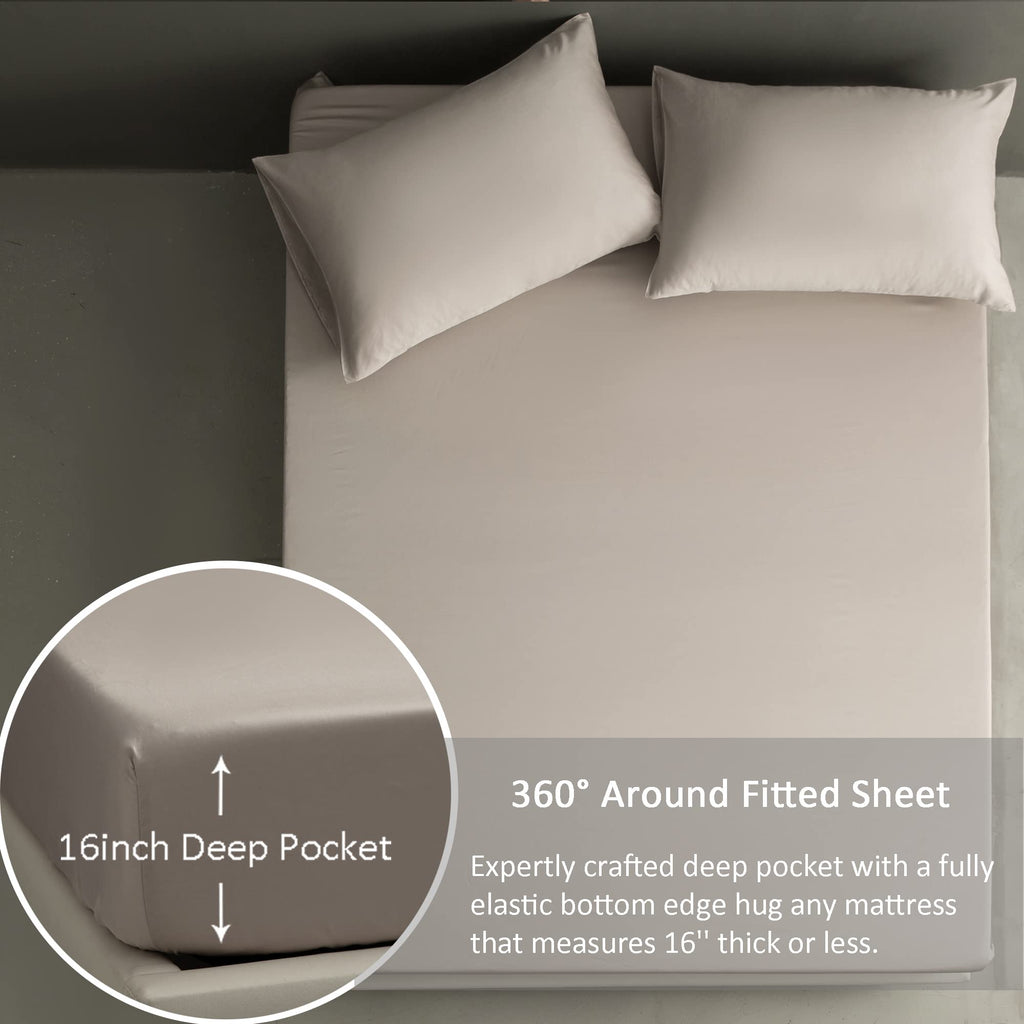 100% Tencel Sheets Set Queen, Eucalyptus Lyocell Sheets- Cooling for Hot Sleepers, Silky Soft Bed Sheet 4 Pieces, Smooth