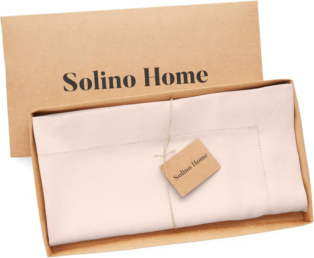 Pink Linen Tablecloth 52 x 52 Inch - 100% Pure Linen Square Table Throw - Classic Hemstitch, Machine