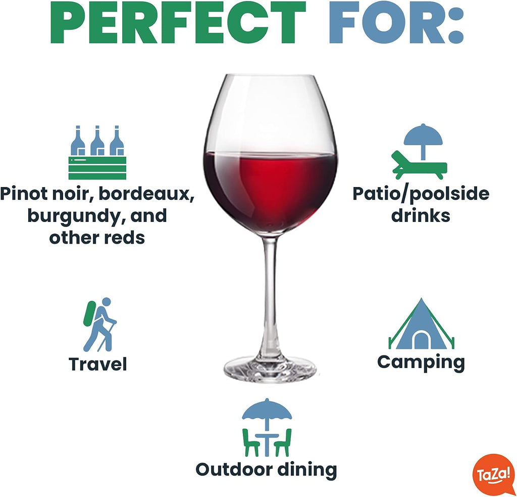 Unbreakable Red Wine Glasses with Stem 22oz Set of 2, Shatterproof Tritan Plastic Stemmed Outdoor Glasses, Reusable &