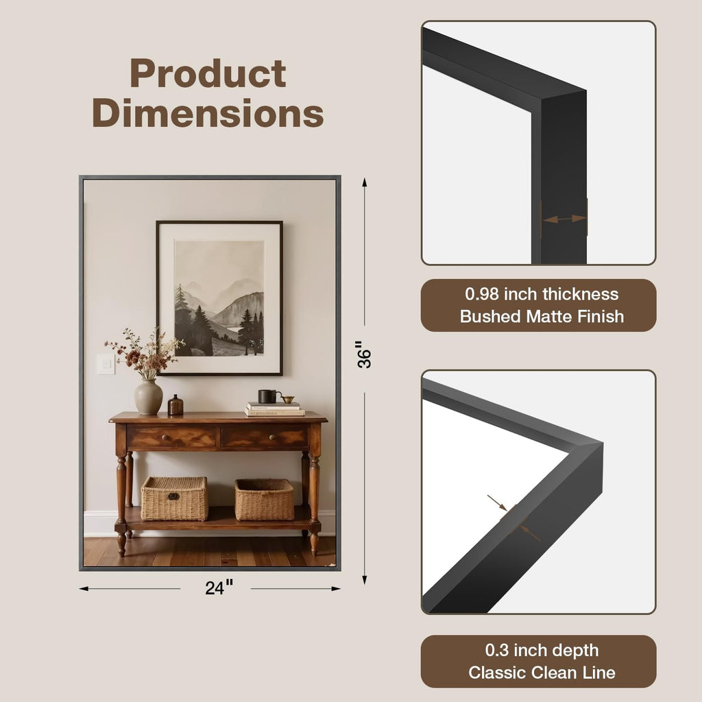 Bathroom Vanity Mirror for Wall, 2 Pack 24" x 36" Metal Framed Rectangular Bathroom Wall Mirror for Over