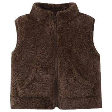 Girls Vest Toddler Boys Polar Fleece Vest Winter Zipper Sleeveless Vest Full-Zip Fall Winter Clothes Coat Brown 110