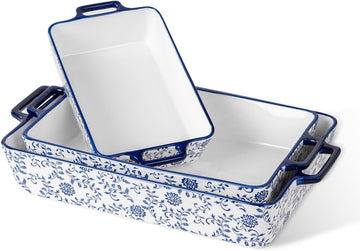 Ceramic Bakeware Set - Casserole Dish Dishes for Oven - Rectangular Lasagna Pans with Handles Cooking - Microwave &