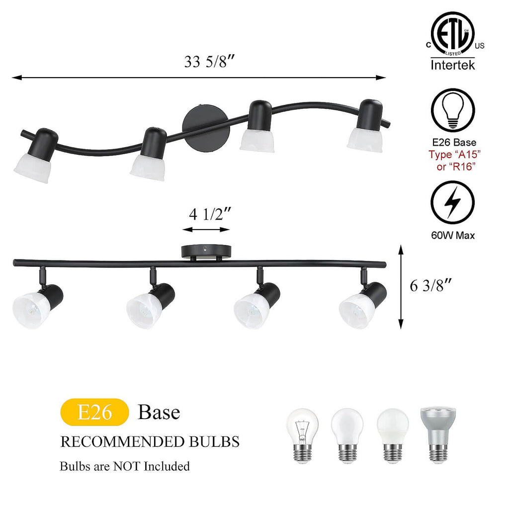 Black Track Lighting Kit with Glass, 4 Light