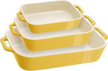 3-Pc Ceramic Dish Set, Oven Safe Up To 570°F, Yellow | Oven-to-Table for Lasagnas, Roasts & Apple Crisp. Dishwasher