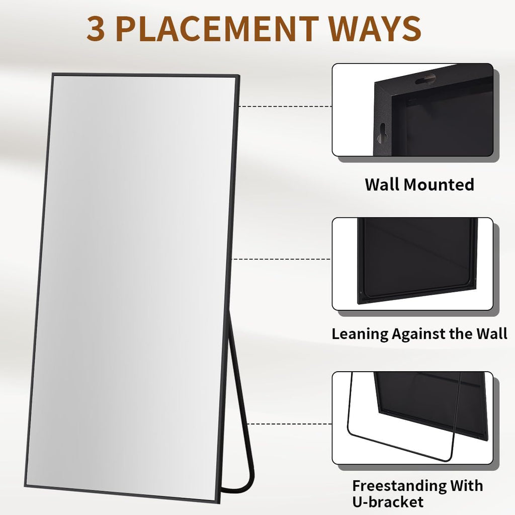 Large Full Length Mirror 78" x 35" - Shatterproof Huge Floor Full Body Mirror with Metal Frame, Freestanding, Wall