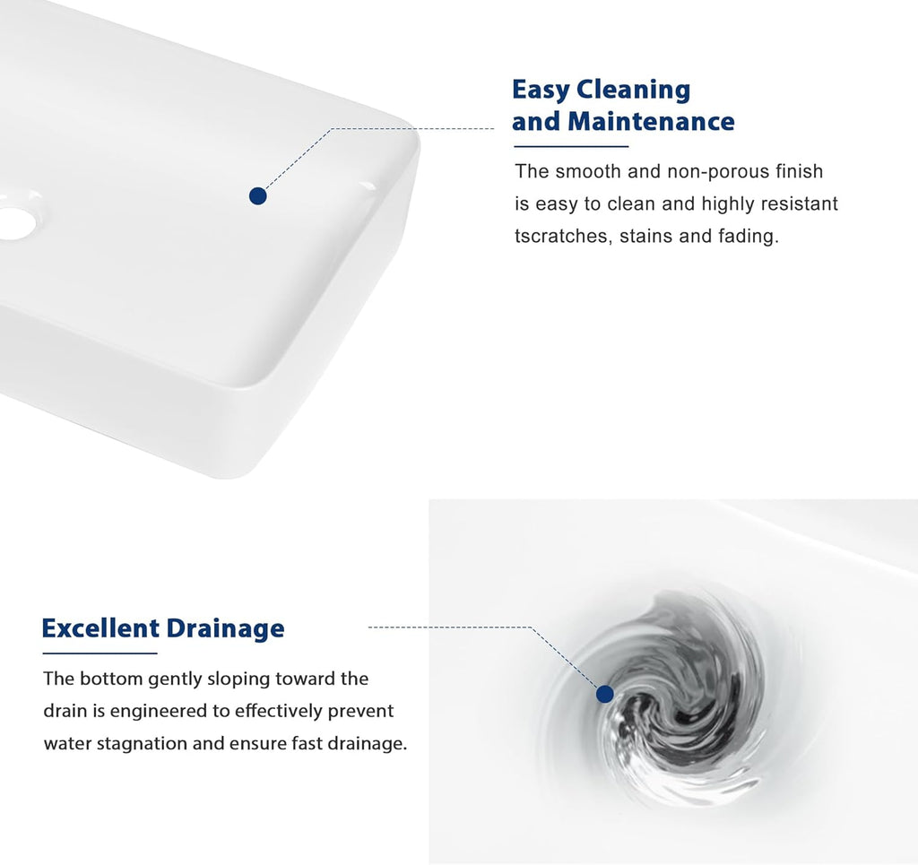 24 Vessel Sink Rectangle - 24 x 14 Inch Bathroom Sink Modern Large Rectangular Above Counter White Porcelain
