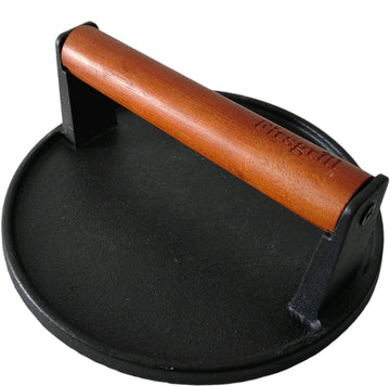 Cast Iron Grill Presses with Wood Handle (Round w Flat Bottom)