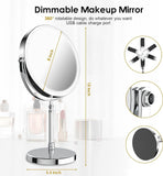 Makeup Mirror, 3000mAh Rechargeable Double-Sided Magnifying Vanity Mirror with 3 Colors, 1X/10X, Adjustable Brightness