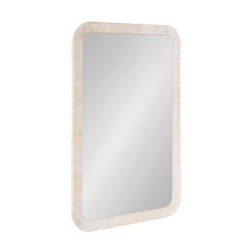 Rahfy Boho Rectangle Rattan Mirror; 24 x 36; White; Decorative Rounded Rectangular Wall Mirror with Authentic Rattan