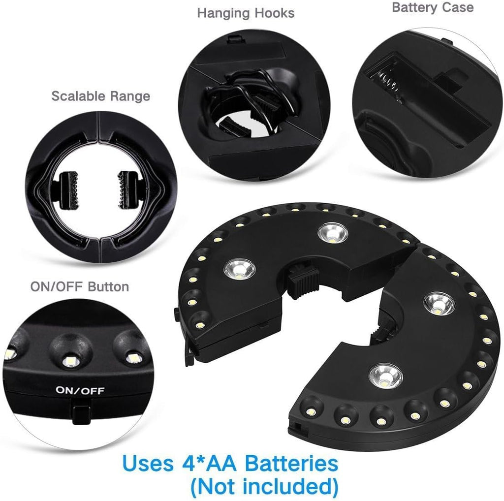 Patio Umbrella Light 3 Brightness Modes Cordless 28 LED Lights at 200 lumens-4 x AA Battery Operated,Umbrella Pole