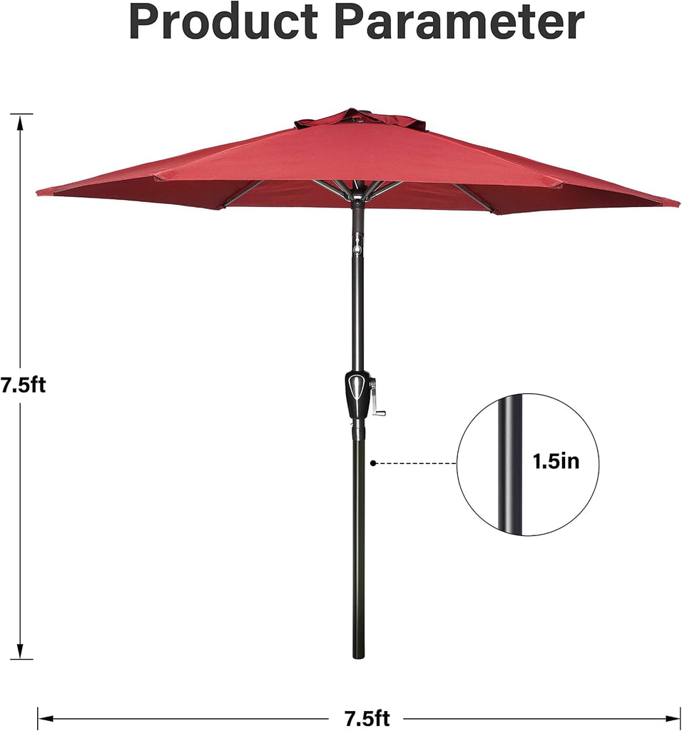 7.5ft Patio Umbrella Outdoor Table Market Yard Umbrella with Push Button Tilt/Crank, 6 Sturdy Ribs Pool, Red