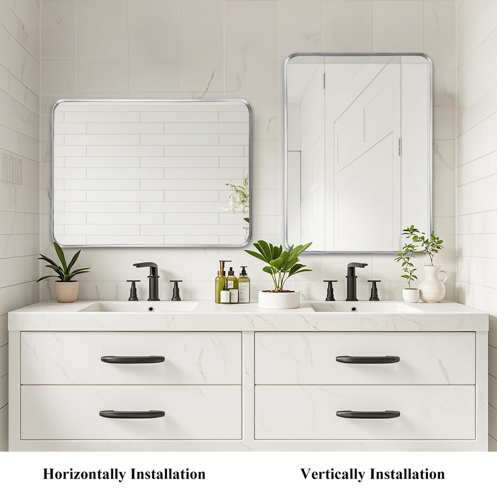 Silver Bathroom Vanity Mirror Over Sink 30x40, Large Wall Chrome Mirror