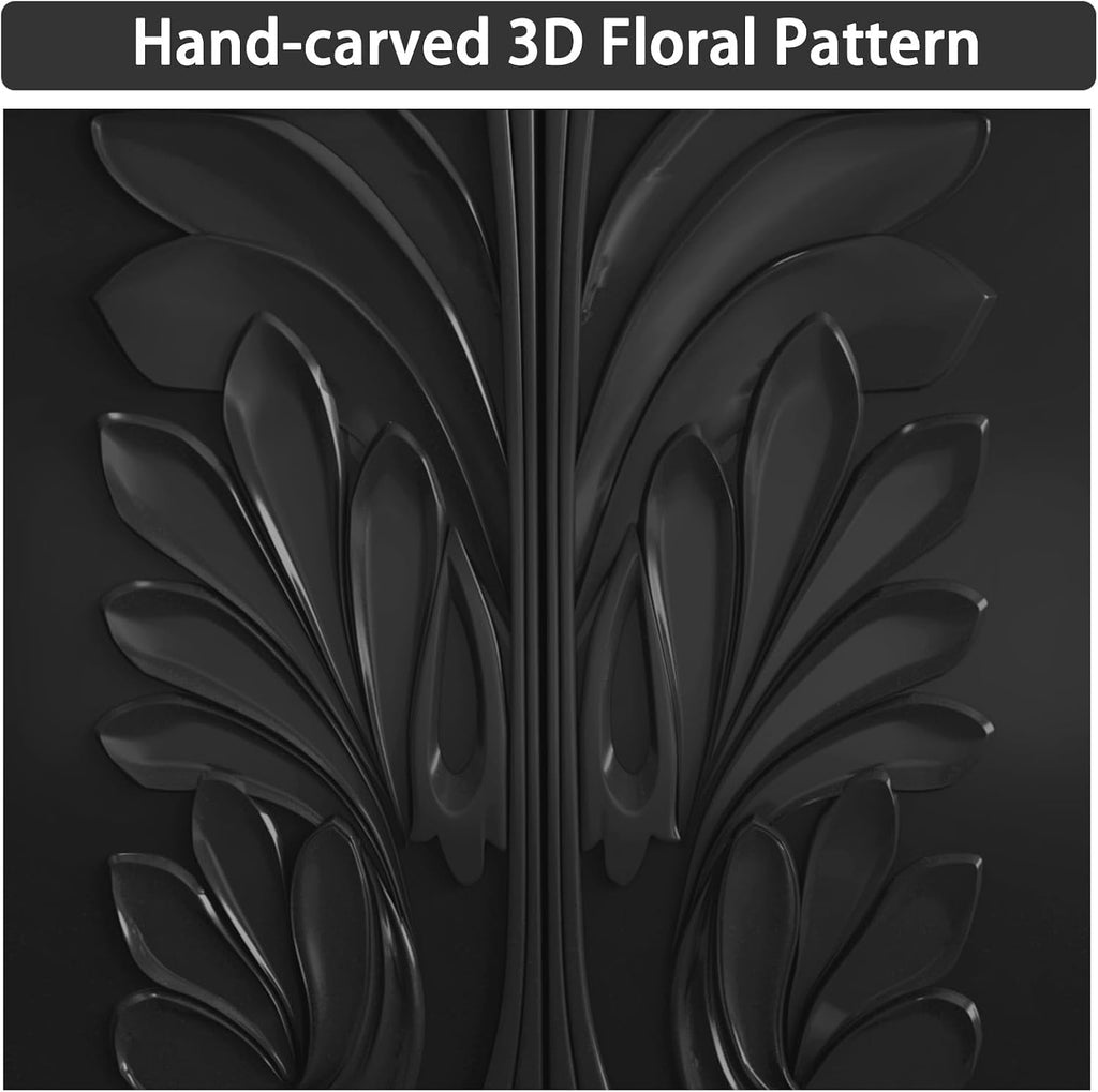 Sideboard Buffet Cabinet with 3D Flower Pattern, Accent Cabinet with 4 Doors & Adjustable Shelves