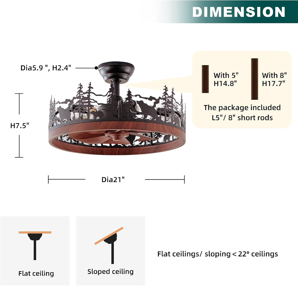 21 Inch Flush Mount Farmhouse Ceiling Fan with Light and Remote