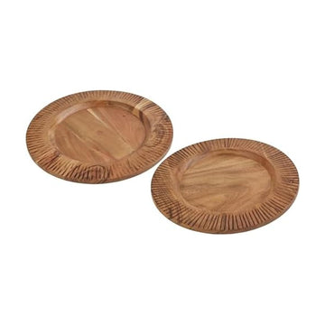 And Floyd Caleb Acacia Wood Chargers Plates, Set of 2