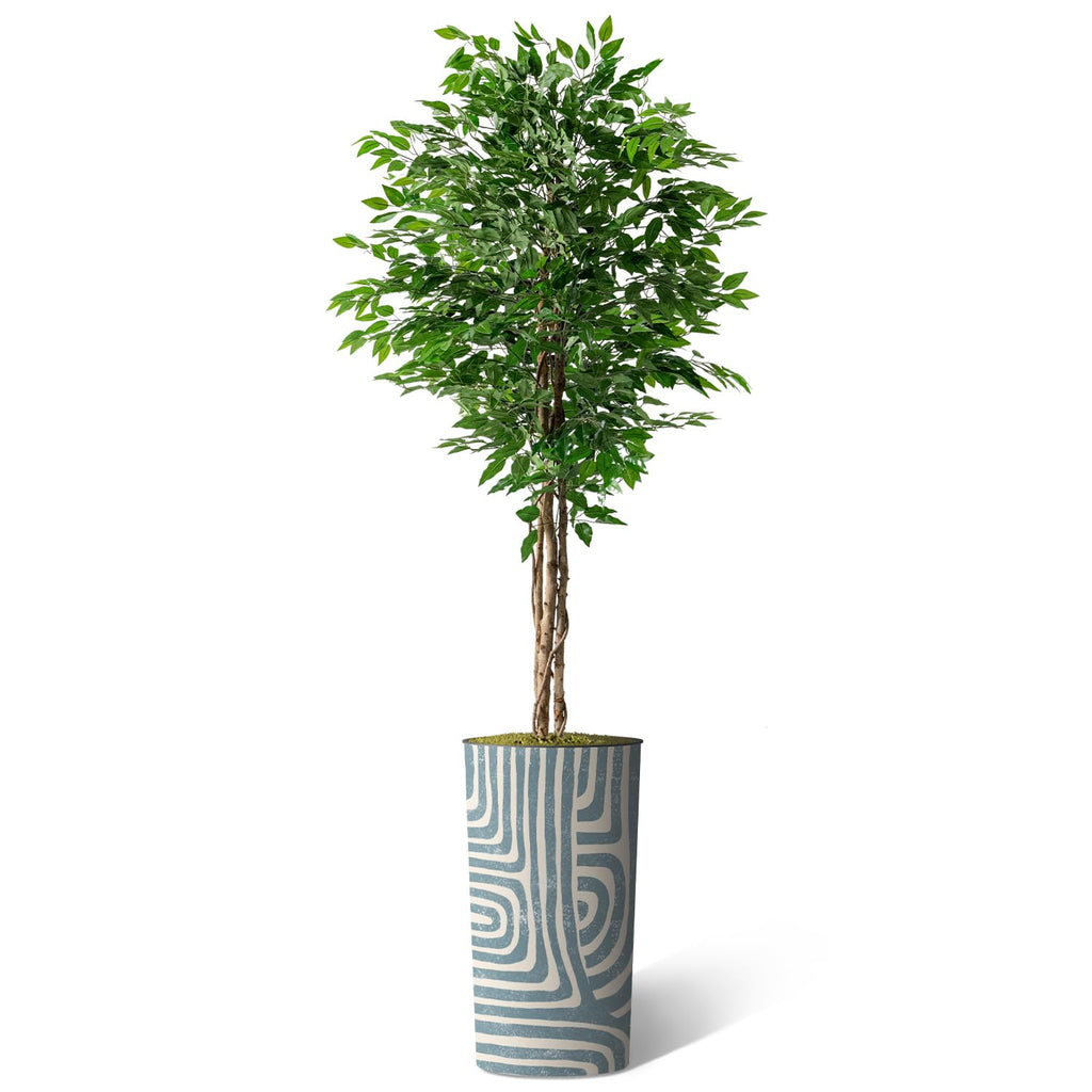 Artificial Tree in Geometric Pattern Planter, Fake Ficus Silk Tree for Indoor and Outdoor Home Decoration - 75"