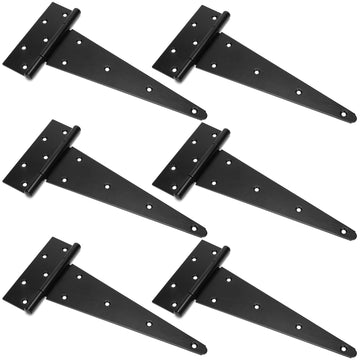 12" T-Strap Shed Door Hinges 6Pcs, Heavy Duty Black Tee Hings for Wooden Fence Gate, Outdoor T Hinges