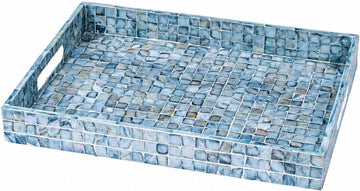 Rectangular Mother of Pearl Serving Tray Nacre Wood Lap Ottoman Tray for Coffee Table, Luxury Decorative Eating