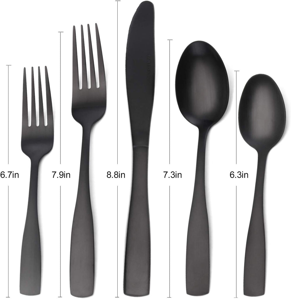 Matte Black Silverware Set, Satin Finish 40-Piece Stainless Steel Flatware set, Tableware Cutlery Set Service for 8