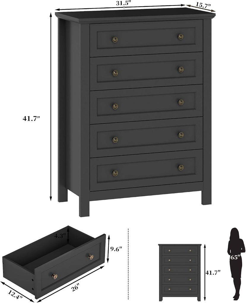 Farmhouse Dresser Nightstand Sets, 4-Piece Bedroom Furniture Set | 5/6 Drawer Dresser Closet & 3 Drawer Nightstand