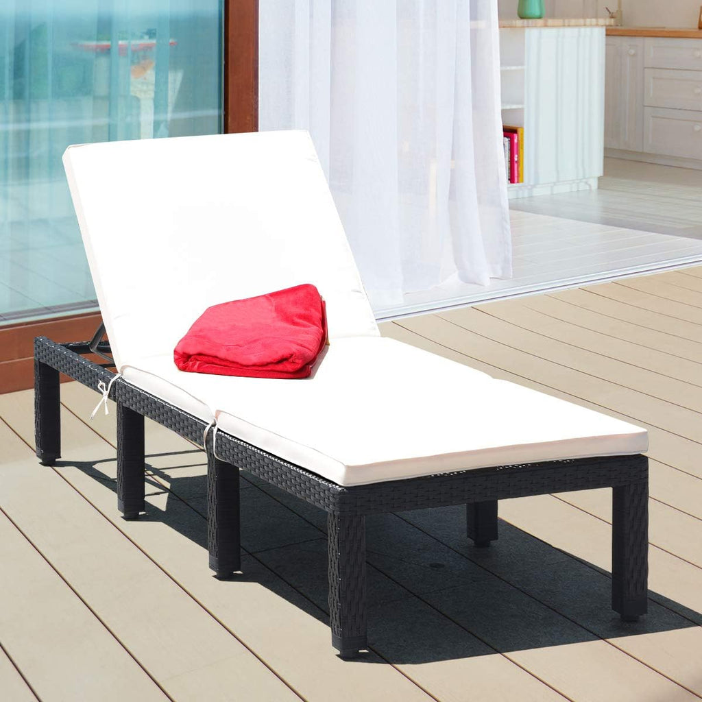 Patio Wicker Lounge Chair, Outdoor Rattan Adjustable Reclining Backrest Lounger Chairs, Modern Outside Rattan Chaise