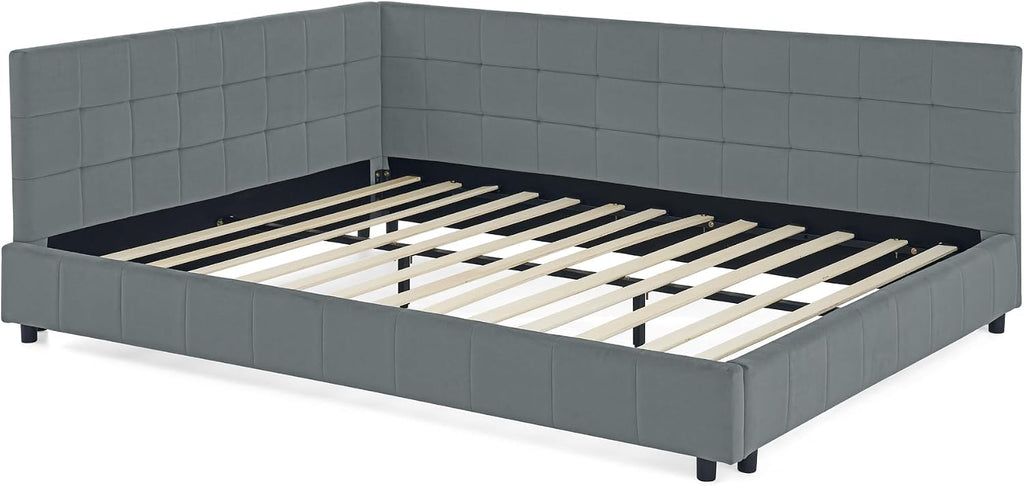 Queen daybed, Queen Corner Bed, Upholstered Sofa Bed Frame with Comfortable Backrest and Armrests for Kids,Adults