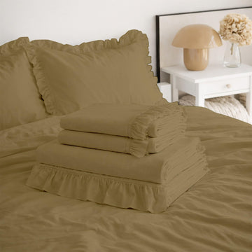 4 Piece Cotton Sheet Set with 6 Inch Ruffle, Soft Breathable Bed Sheets, Smooth Durable Bedding Set
