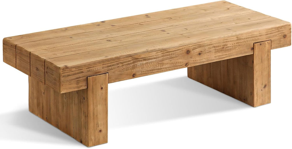 47.6" Coffee Table, Mid-Century Modern Solid Wood Coffee Table with Sturdy Base