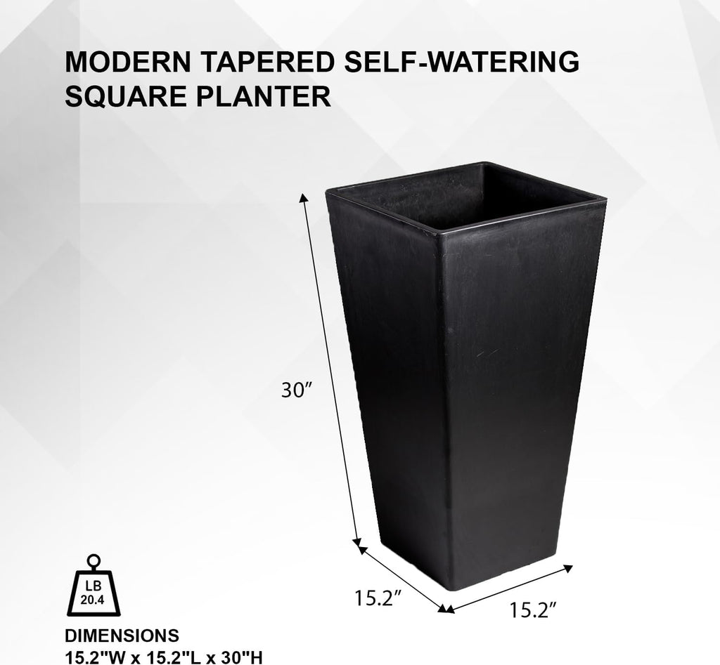 Modern 30-Inch Tall Square Planter, Modern Tapered, Perfect for Indoor & Outdoor, Patio Décor, Set of 2, Black