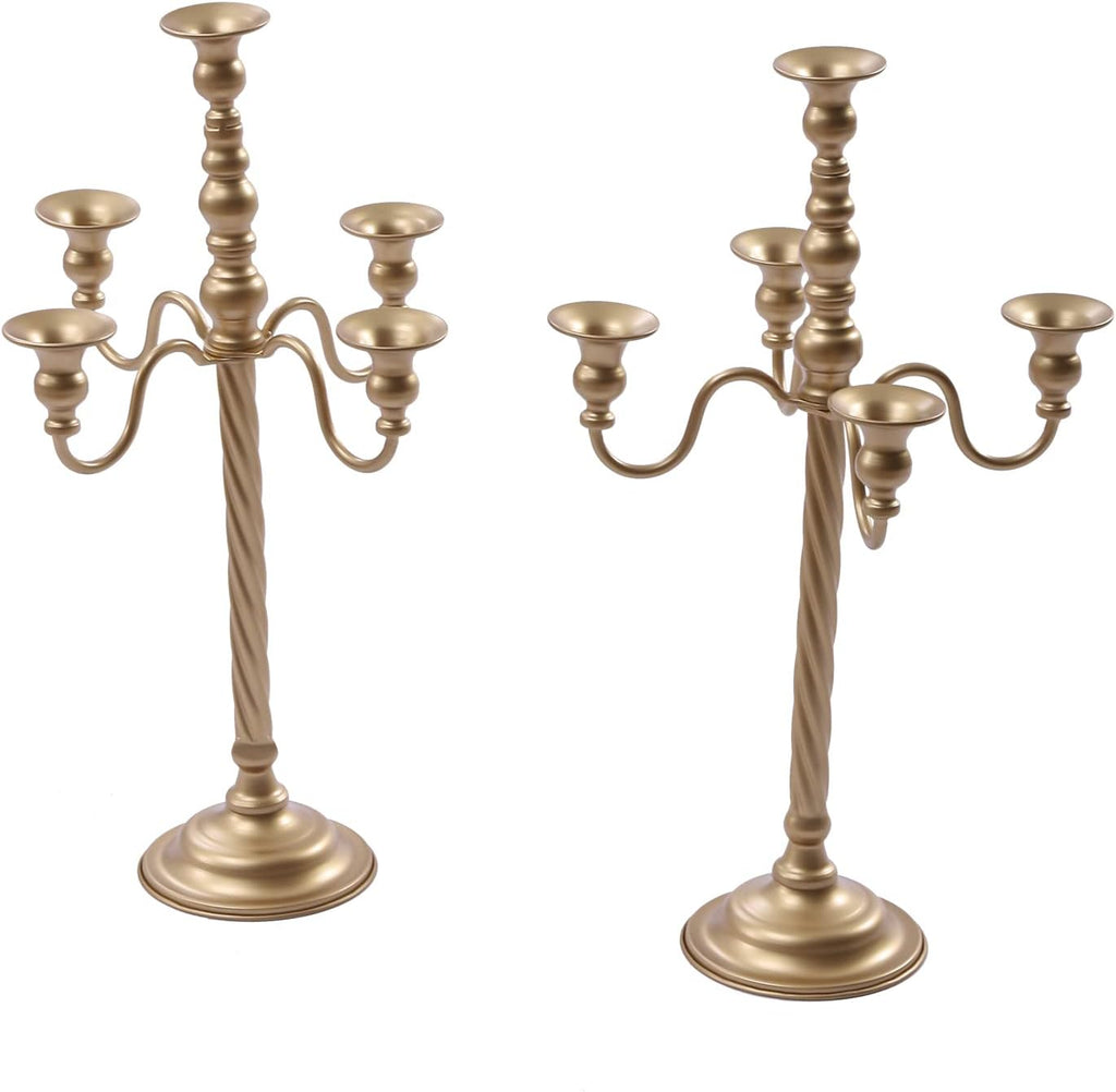 2Pcs Gold Candelabra, 21in Tall Taper Candlestick 5 Arms, Wedding Candelabra, Table Centerpiecent Reception