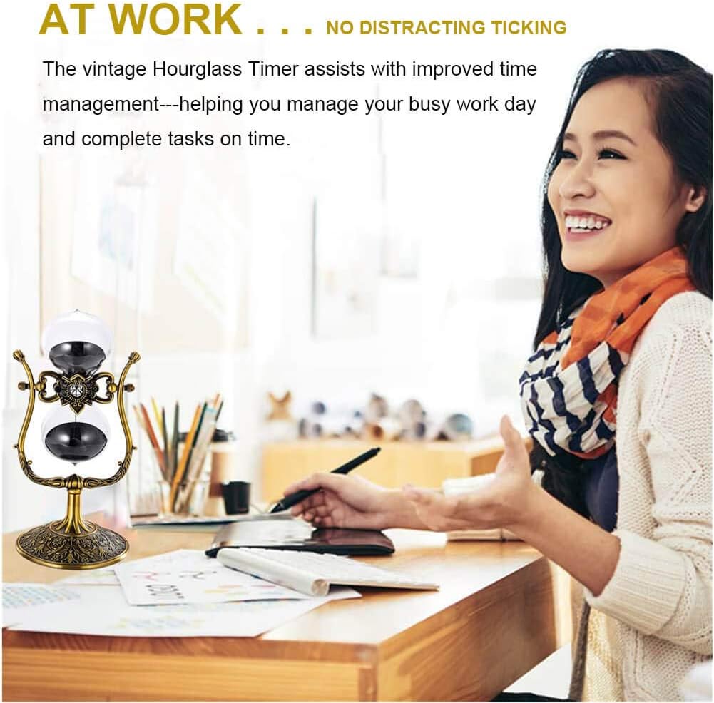 Vintage 60 Minute Hourglass Sand Timer, Large Brass Engraved Rotating Sand Clock Stand, Unique Metal SandWatch 60