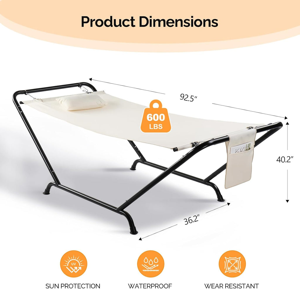 Iron Hammock with Stand, Hammock Stand with Double-Layer Oxford Cloth Hammock, Portable Heavy-Duty Hammock for