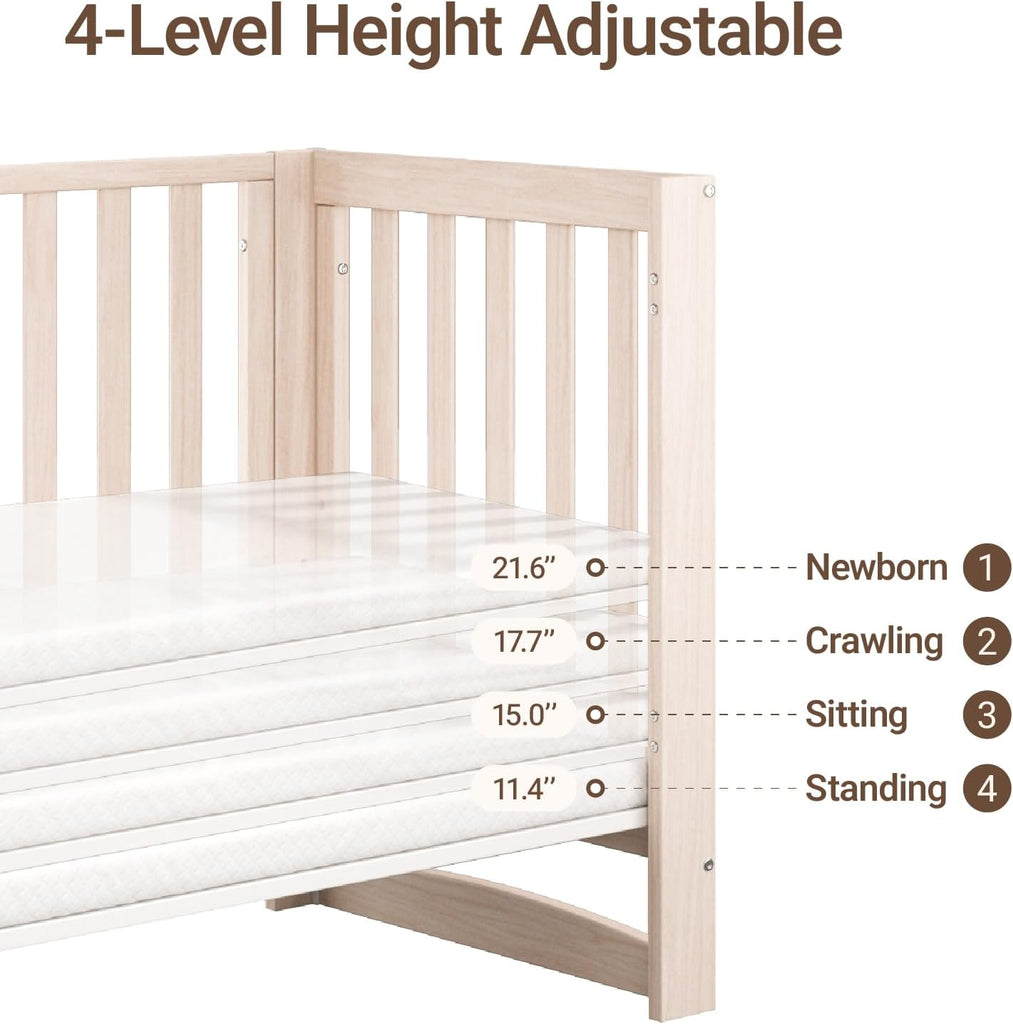 EvoNest 6-in-1 Convertible Baby Mini Crib with Wheels | GREENGUARD Gold Certified, New Zealand Pine Wood, 4
