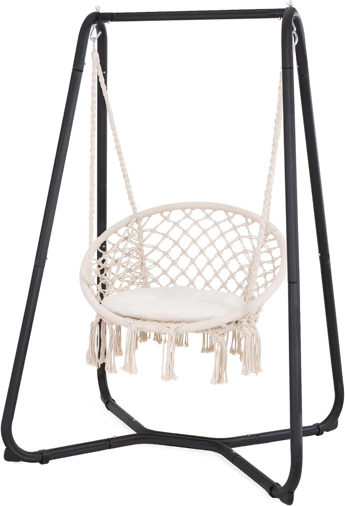Patio Swing Chair with Stand and Cushion, Heavy Duty Hanging Chair with Stand , 330 lbs Capacity, Patent Pending