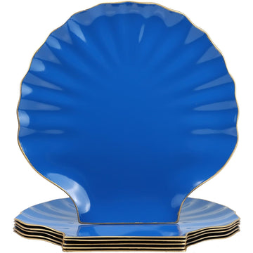 Blue Charger Plates, 13" Set of 6 Scalloped Seashell Plastic Table Chargers for Dinner Plates, Wedding, Thanksgiving